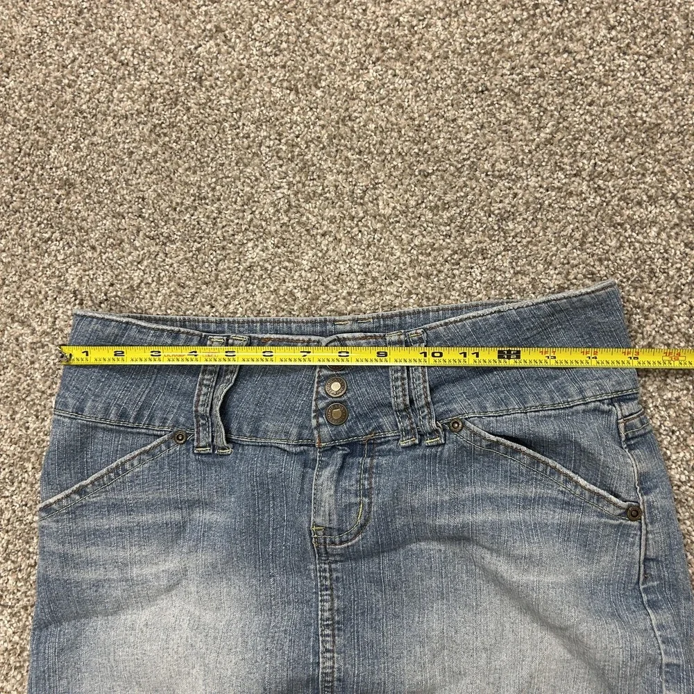 Vintage YMI Skirt Womens 3 Blue Denim Mini Short Stretch Casual Button Front